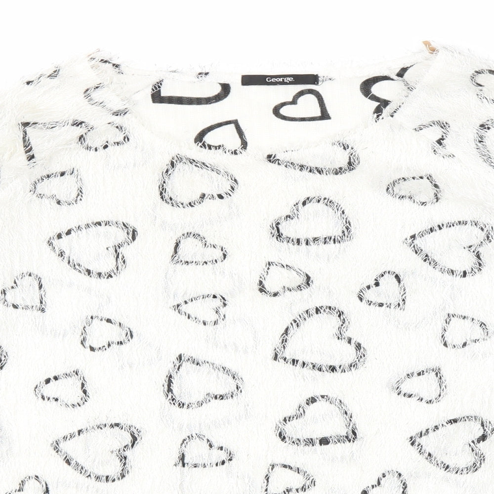 George Womens White Round Neck Geometric Polyester Pullover Jumper Size 10 - Hearts pattern