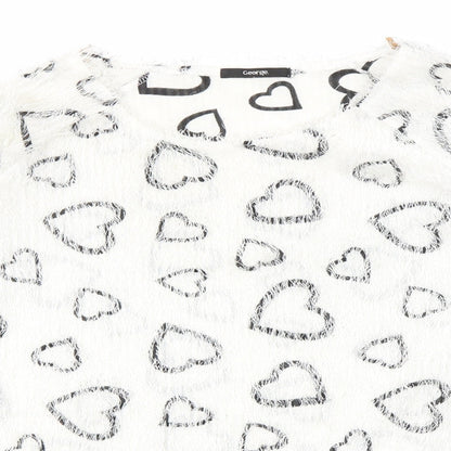 George Womens White Round Neck Geometric Polyester Pullover Jumper Size 10 - Hearts pattern