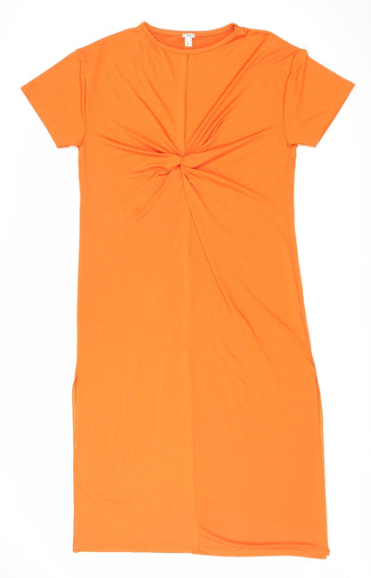 River Island Womens Orange Polyester T-Shirt Dress Size 12 Round Neck Pullover - Knot detail