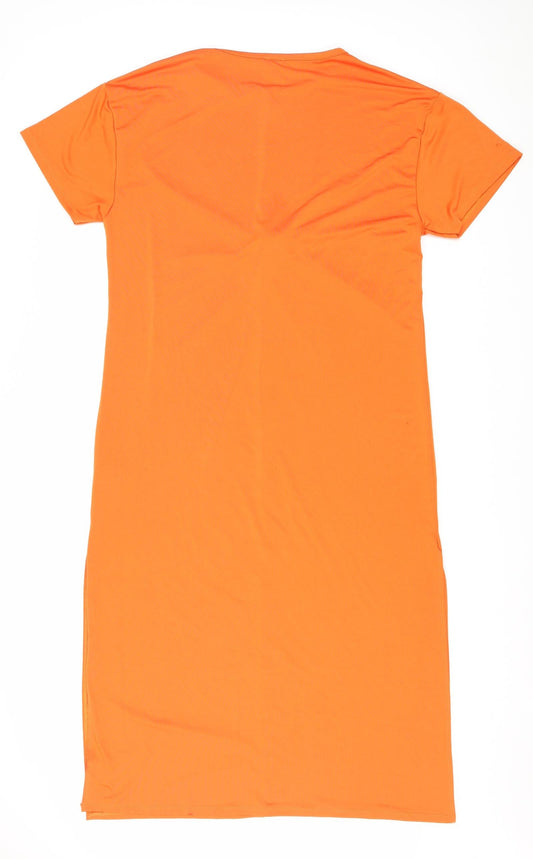 River Island Womens Orange Polyester T-Shirt Dress Size 12 Round Neck Pullover - Knot detail