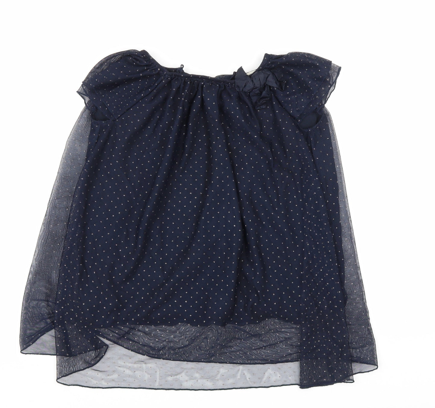 Zara Girls Blue Polka Dot Polyester Basic T-Shirt Size 5-6 Years Round Neck Button
