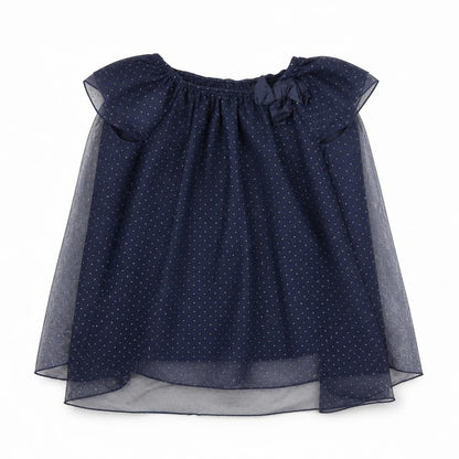 Zara Girls Blue Polka Dot Polyester Basic T-Shirt Size 5-6 Years Round Neck Button