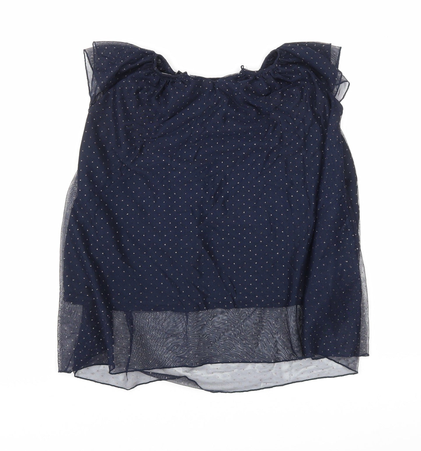Zara Girls Blue Polka Dot Polyester Basic T-Shirt Size 5-6 Years Round Neck Button