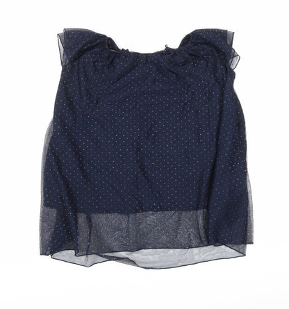 Zara Girls Blue Polka Dot Polyester Basic T-Shirt Size 5-6 Years Round Neck Button