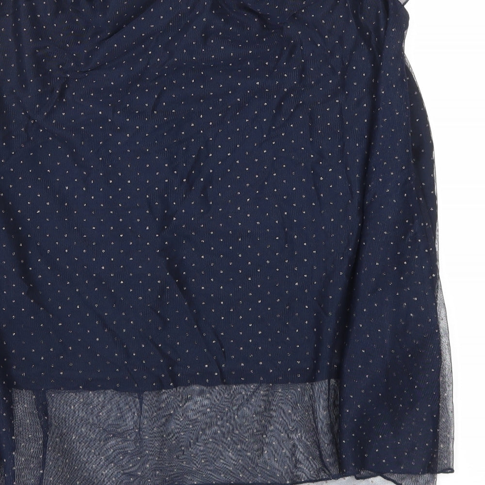Zara Girls Blue Polka Dot Polyester Basic T-Shirt Size 5-6 Years Round Neck Button
