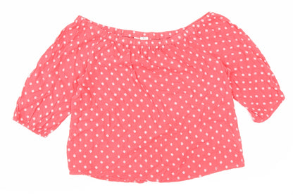 H&M Womens Pink Geometric Cotton Basic Blouse Size 14 Off the Shoulder