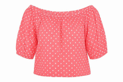 H&M Womens Pink Geometric Cotton Basic Blouse Size 14 Off the Shoulder