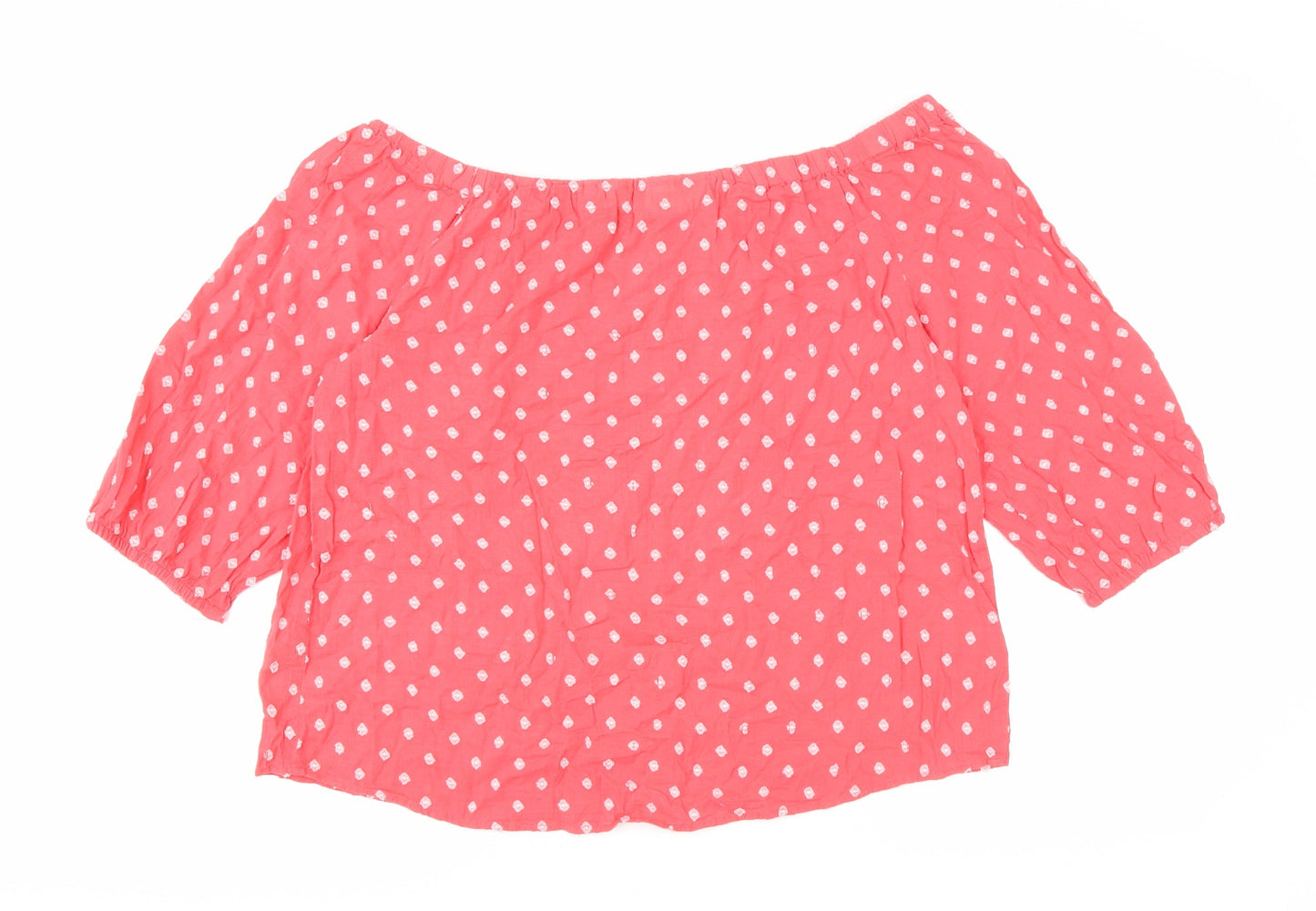 H&M Womens Pink Geometric Cotton Basic Blouse Size 14 Off the Shoulder
