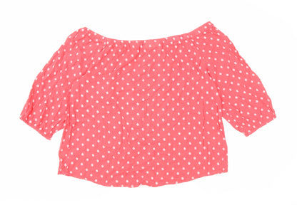 H&M Womens Pink Geometric Cotton Basic Blouse Size 14 Off the Shoulder