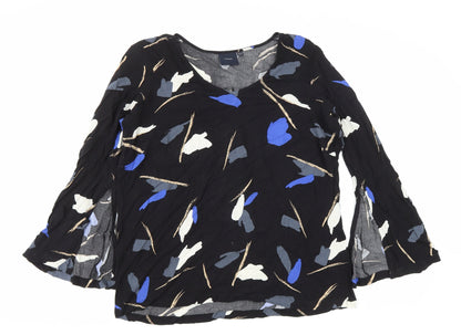 I.scenery Womens Black Geometric Viscose Basic Blouse Size 12 Round Neck