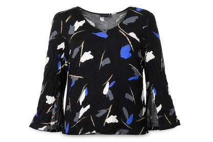 I.scenery Womens Black Geometric Viscose Basic Blouse Size 12 Round Neck