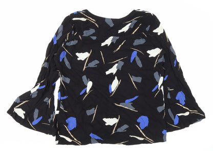 I.scenery Womens Black Geometric Viscose Basic Blouse Size 12 Round Neck