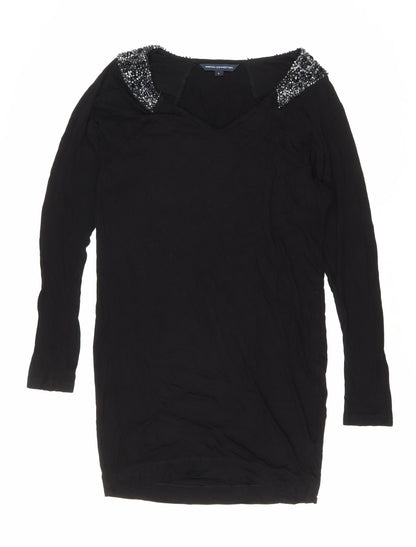 French Connection Womens Black Viscose T-Shirt Dress Size S Round Neck Pullover