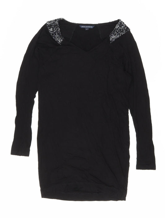 French Connection Womens Black Viscose T-Shirt Dress Size S Round Neck Pullover