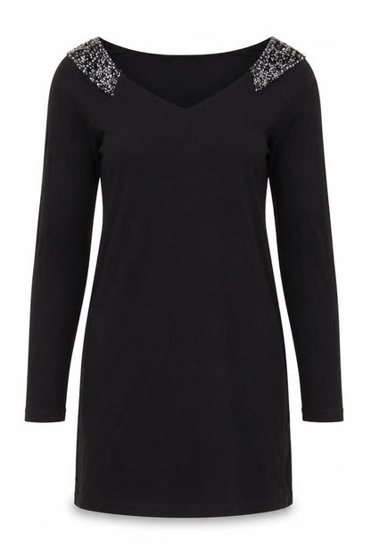 French Connection Womens Black Viscose T-Shirt Dress Size S Round Neck Pullover