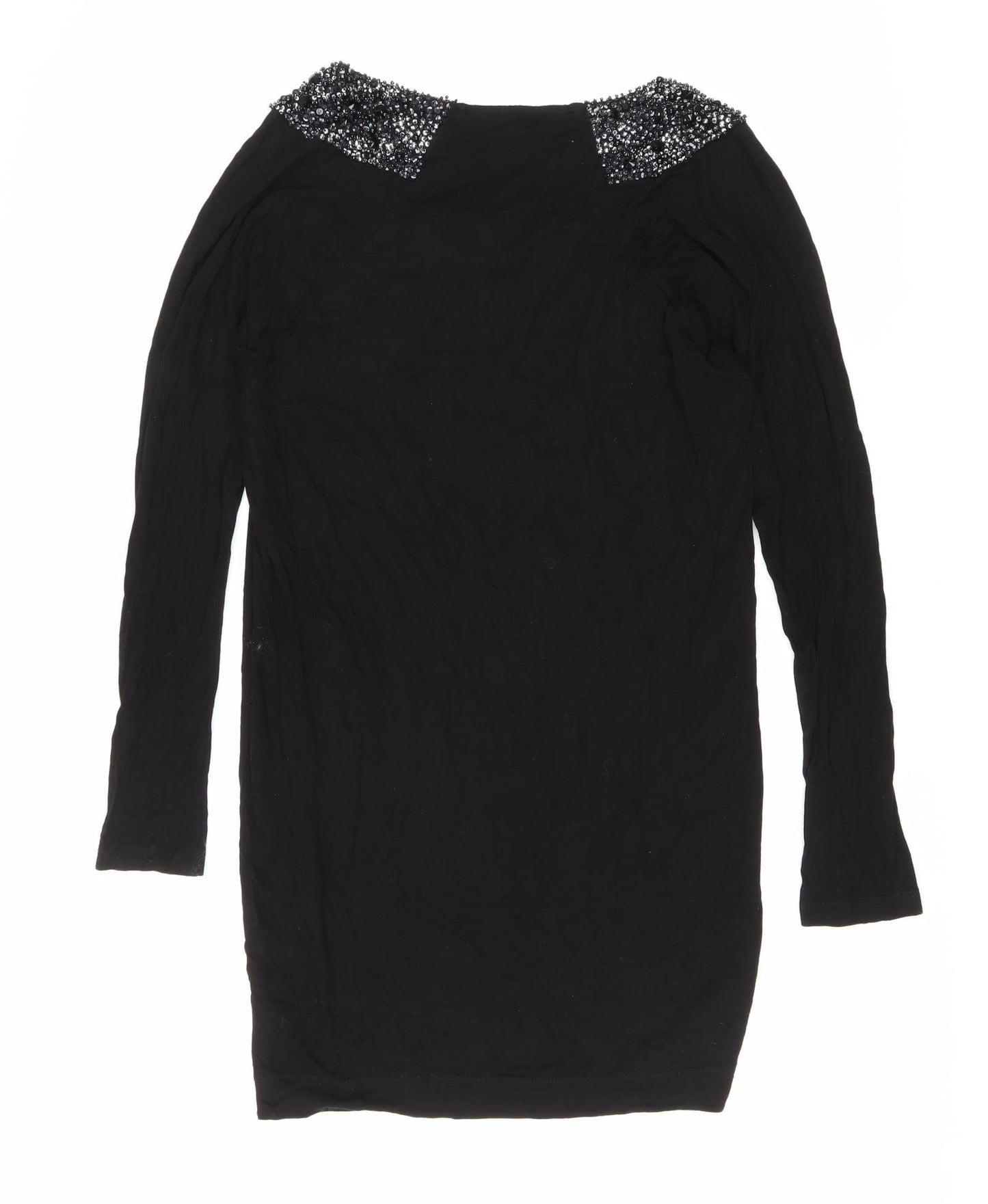 French Connection Womens Black Viscose T-Shirt Dress Size S Round Neck Pullover