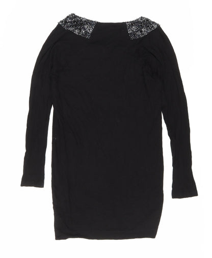 French Connection Womens Black Viscose T-Shirt Dress Size S Round Neck Pullover