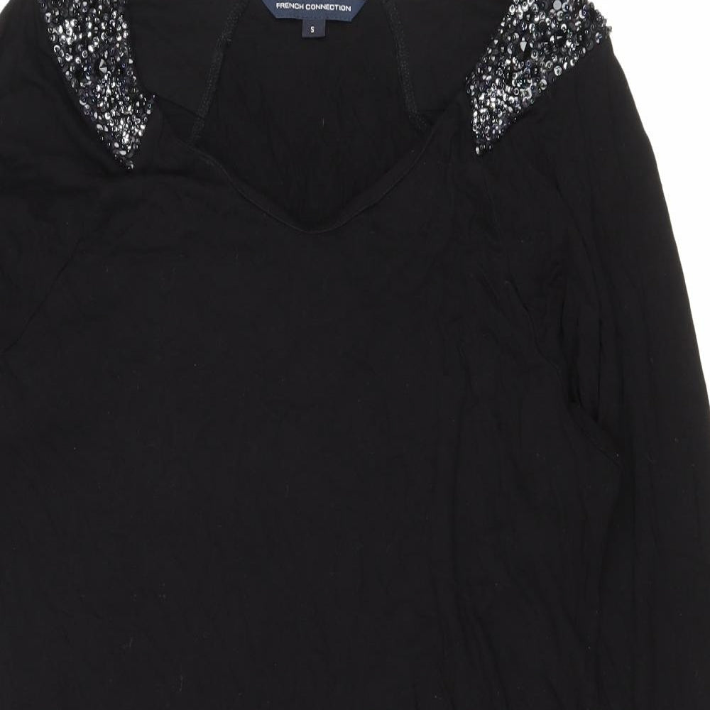French Connection Womens Black Viscose T-Shirt Dress Size S Round Neck Pullover