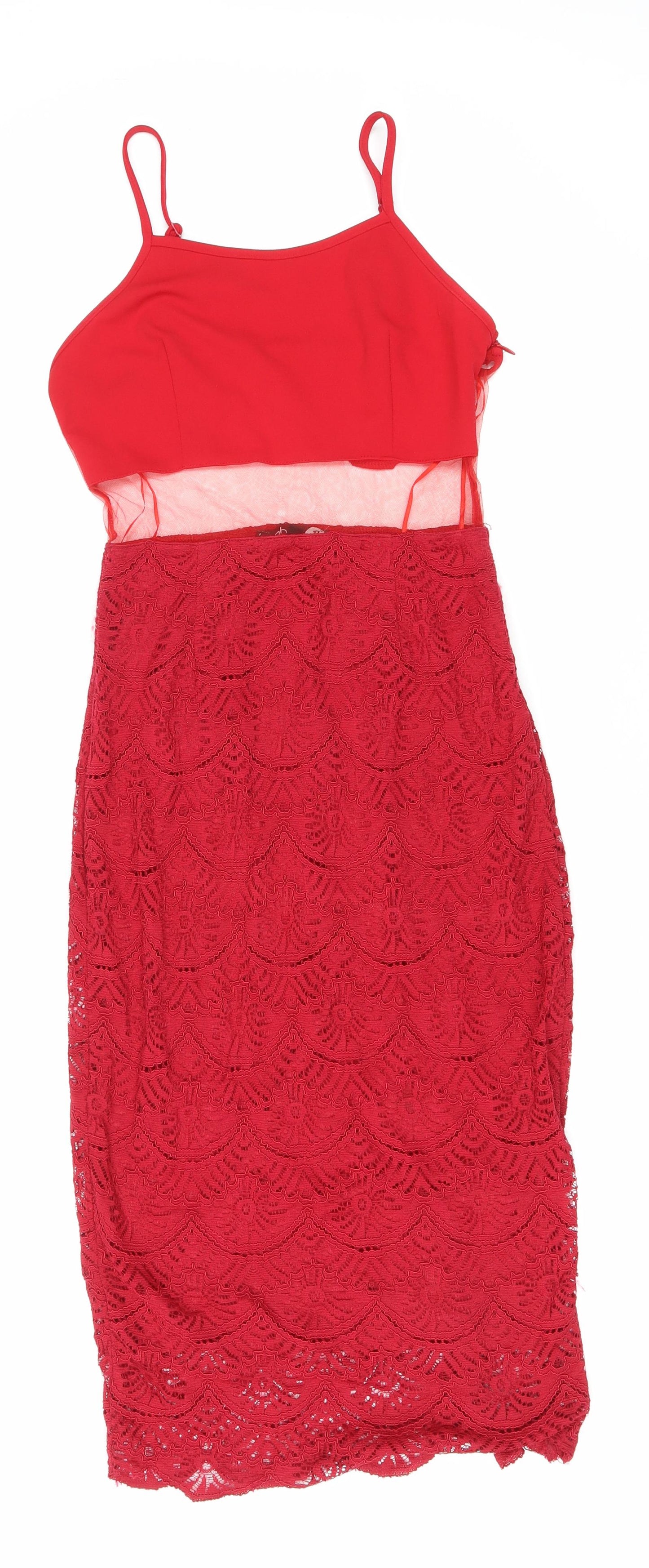 Boohoo Womens Red Cotton Tank Dress Size 10 Scoop Neck Zip