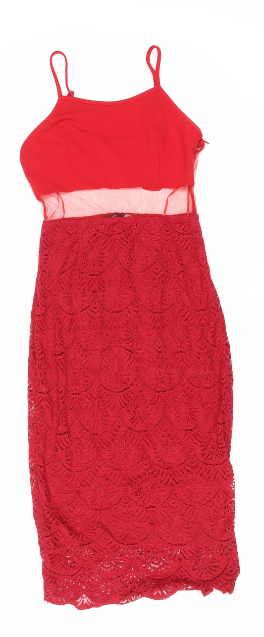 Boohoo Womens Red Cotton Tank Dress Size 10 Scoop Neck Zip