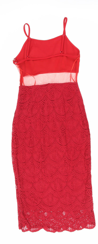 Boohoo Womens Red Cotton Tank Dress Size 10 Scoop Neck Zip