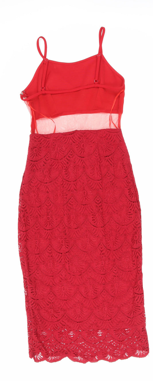 Boohoo Womens Red Cotton Tank Dress Size 10 Scoop Neck Zip