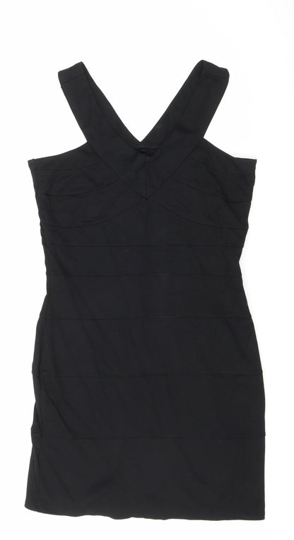 Dorothy Perkins Womens Black Viscose Bodycon Size 14 V-Neck Zip