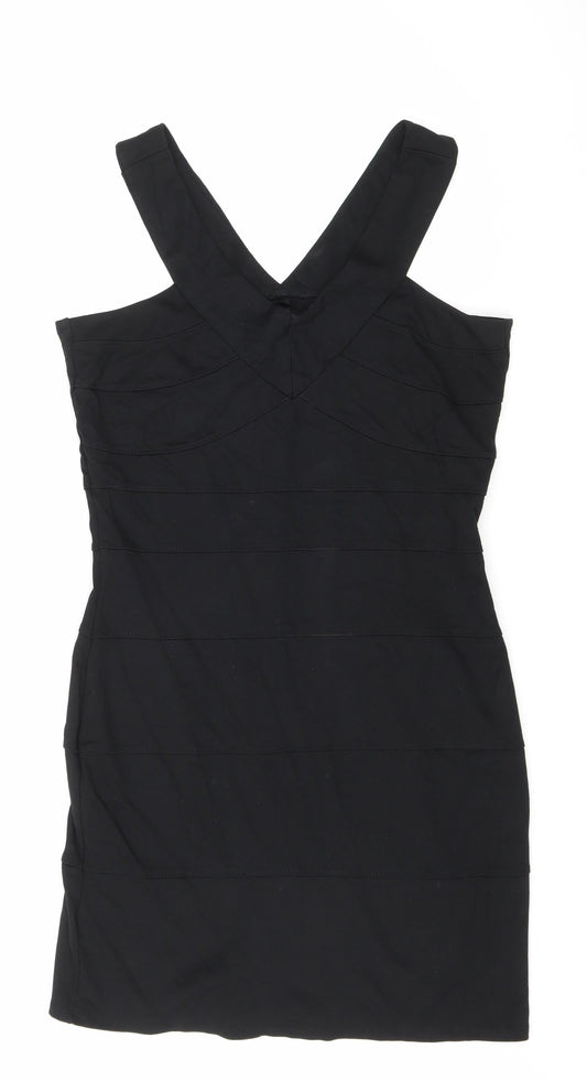 Dorothy Perkins Womens Black Viscose Bodycon Size 14 V-Neck Zip