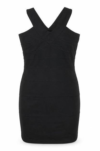 Dorothy Perkins Womens Black Viscose Bodycon Size 14 V-Neck Zip