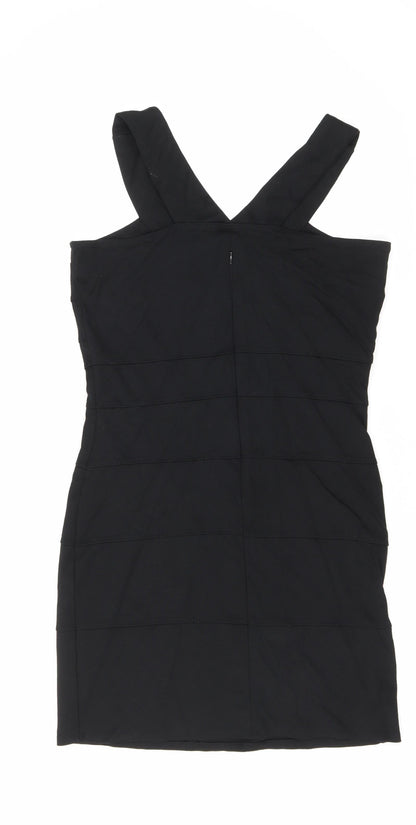 Dorothy Perkins Womens Black Viscose Bodycon Size 14 V-Neck Zip