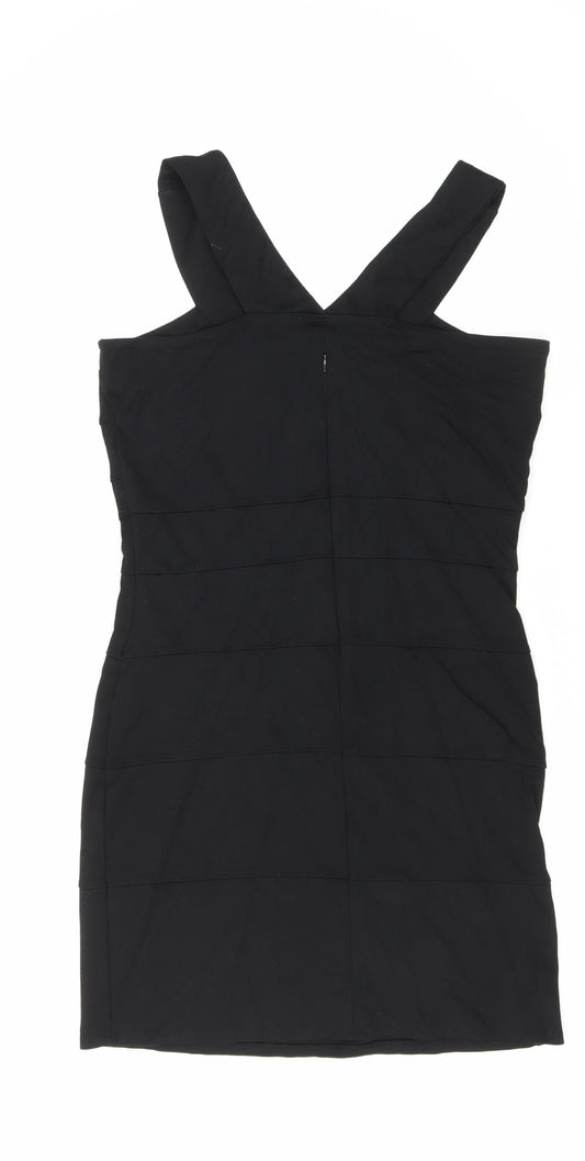 Dorothy Perkins Womens Black Viscose Bodycon Size 14 V-Neck Zip