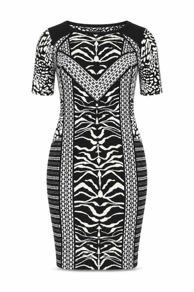Marks and Spencer Womens Black Geometric Polyester Bodycon Size 12 Boat Neck Pullover