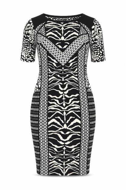 Marks and Spencer Womens Black Geometric Polyester Bodycon Size 12 Boat Neck Pullover