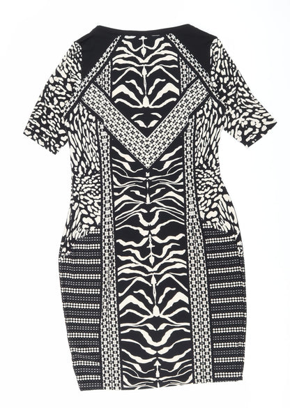 Marks and Spencer Womens Black Geometric Polyester Bodycon Size 12 Boat Neck Pullover