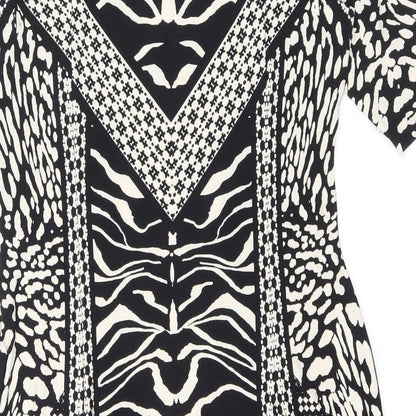Marks and Spencer Womens Black Geometric Polyester Bodycon Size 12 Boat Neck Pullover