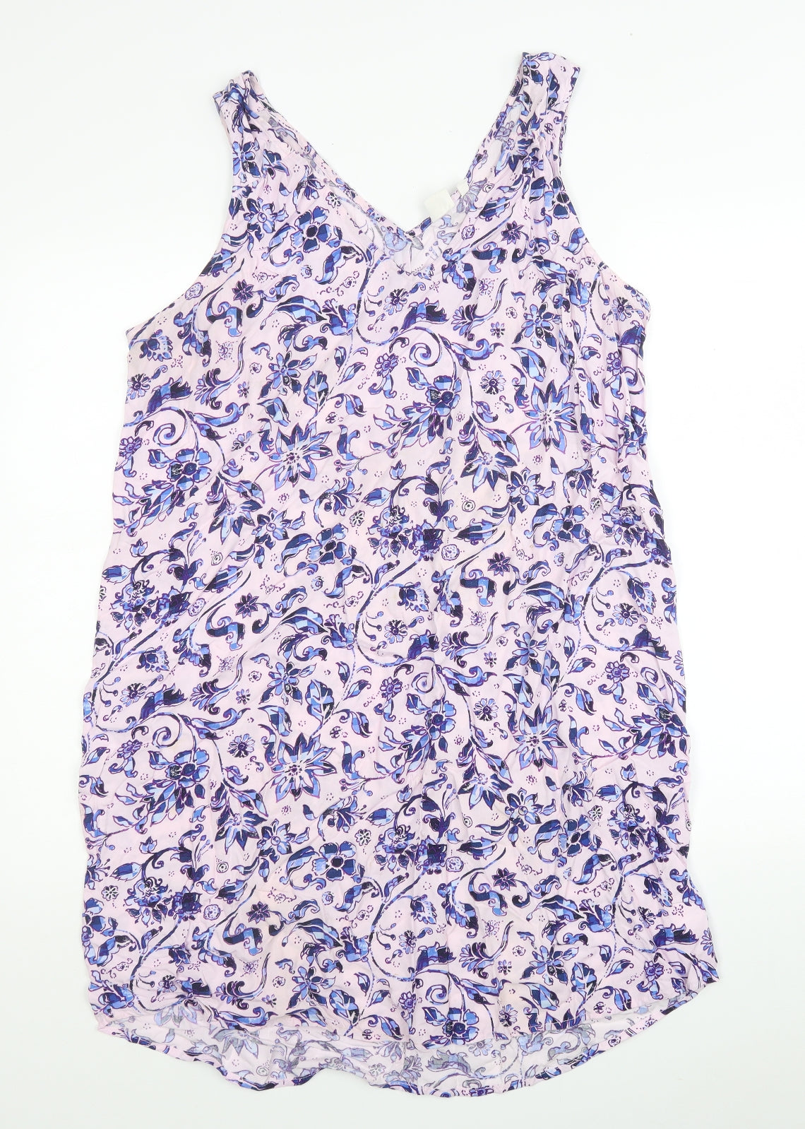 Gap Womens Pink Floral Viscose Tank Dress Size L V-Neck Pullover