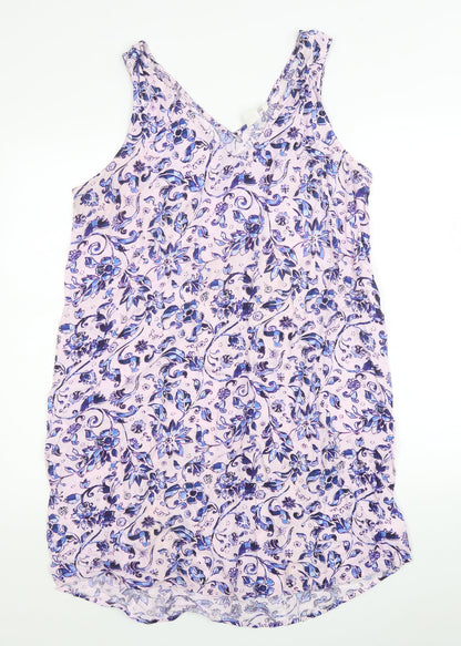 Gap Womens Pink Floral Viscose Tank Dress Size L V-Neck Pullover