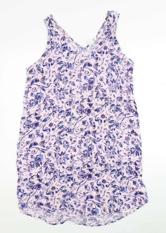 Gap Womens Pink Floral Viscose Tank Dress Size L V-Neck Pullover