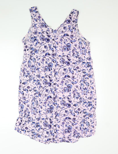 Gap Womens Pink Floral Viscose Tank Dress Size L V-Neck Pullover