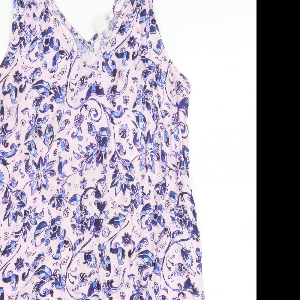 Gap Womens Pink Floral Viscose Tank Dress Size L V-Neck Pullover