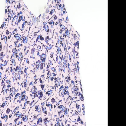 Gap Womens Pink Floral Viscose Tank Dress Size L V-Neck Pullover
