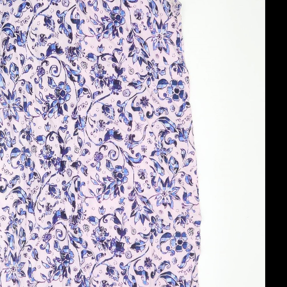 Gap Womens Pink Floral Viscose Tank Dress Size L V-Neck Pullover