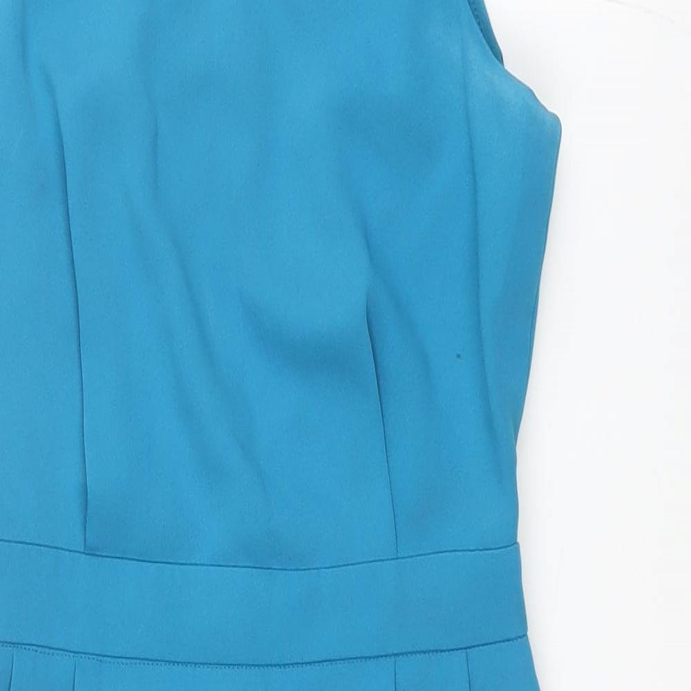 Warehouse Womens Blue Polyester A-Line Size 8 Round Neck Buckle