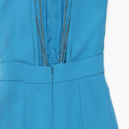 Warehouse Womens Blue Polyester A-Line Size 8 Round Neck Buckle
