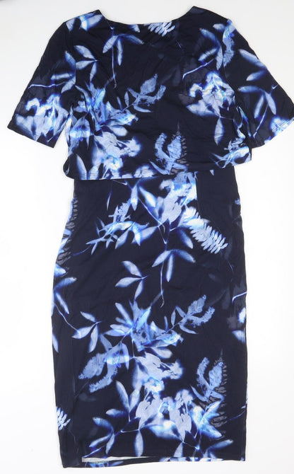 Phase Eight Womens Black Floral Viscose A-Line Size 12 Round Neck Pullover
