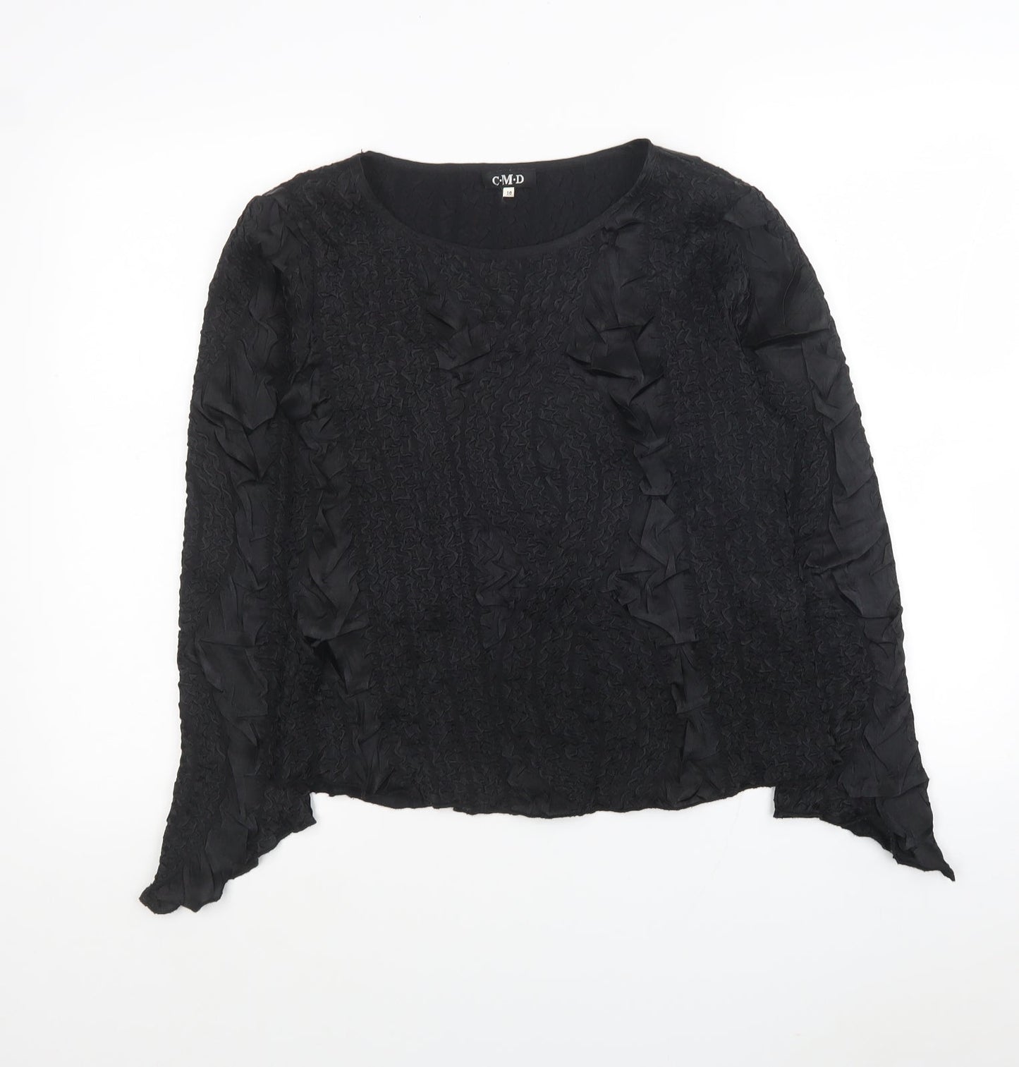 CMD Womens Black Polyester Jersey Blouse Size 16 Boat Neck - Textured