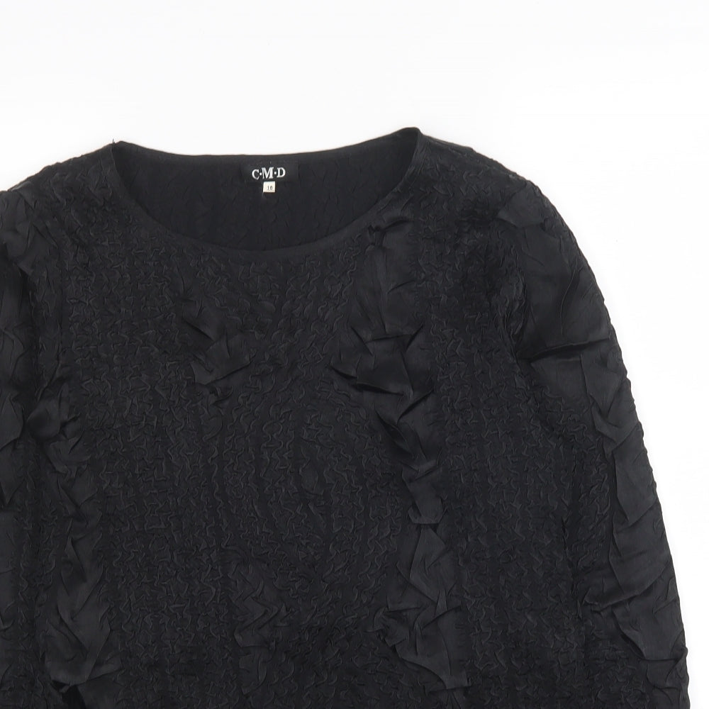 CMD Womens Black Polyester Jersey Blouse Size 16 Boat Neck - Textured