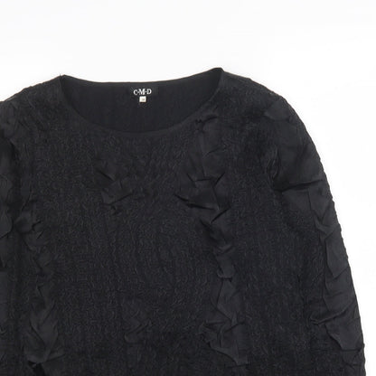 CMD Womens Black Polyester Jersey Blouse Size 16 Boat Neck - Textured