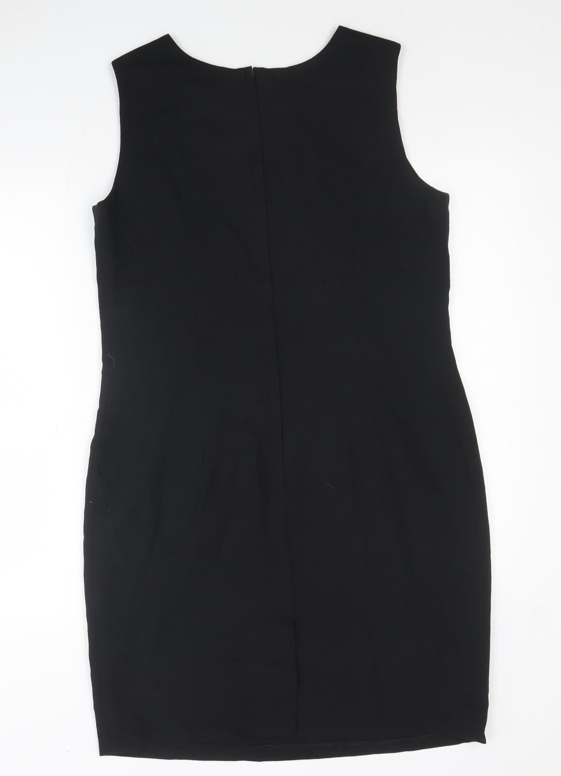 Emma Hamilton Womens Black Polyester Pencil Dress Size 14 Round Neck Zip