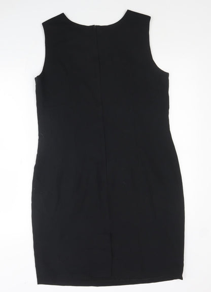 Emma Hamilton Womens Black Polyester Pencil Dress Size 14 Round Neck Zip